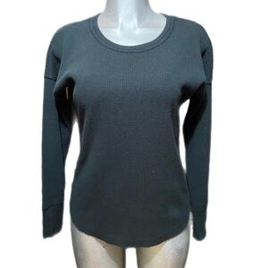 Y2K Abercrombie & Fitch Waffle Knit Thermal Top Crew Neck Black Layer Medium